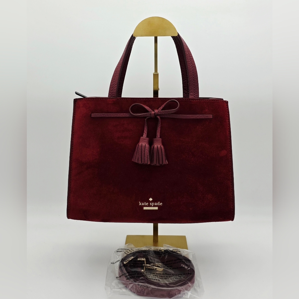 Kate Spade Burgundy Suede Pebble Leather Tote Crossbody